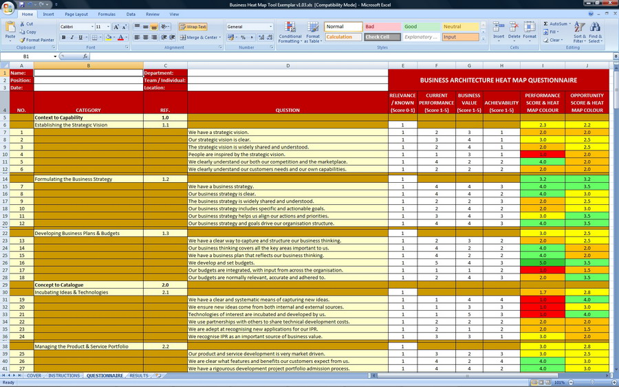 Business Architecture Opportunity Assessment Heat Map Questionnaire
